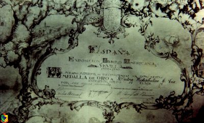 certificado que Iraí recebeu em Sevilha (Espanha) na exposição Ibero-Americana sendo medalha de ouro pela melhor água mineral do Brasil e a segunda do Mundo - anos 30